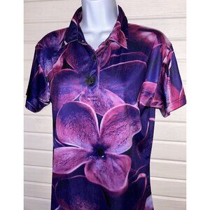 PLG Play Loud Golf Sz LARGE Hydrangea Silently be Heard S/S Polo Shirt EUC